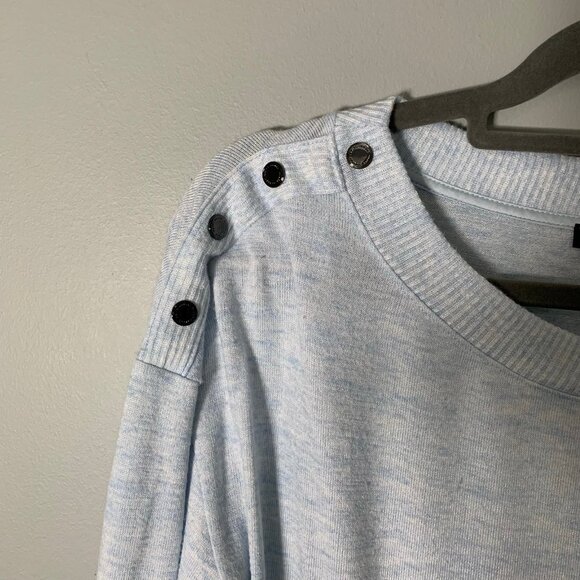 WHBM light heather blue long sleeve button detail stretch pullover shirt top - Picture 2 of 9